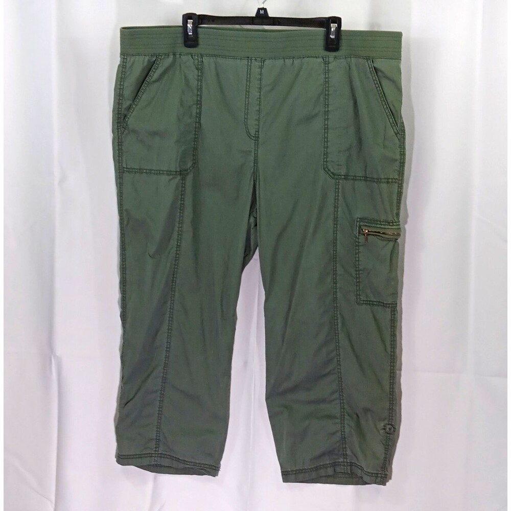 Chico's Green Twill Capri Pants Women's 4 (US 20) Zip Pockets 42W 23I